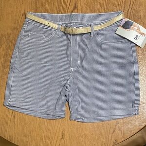 Lee Navy Striped Shorts with Gold Belt